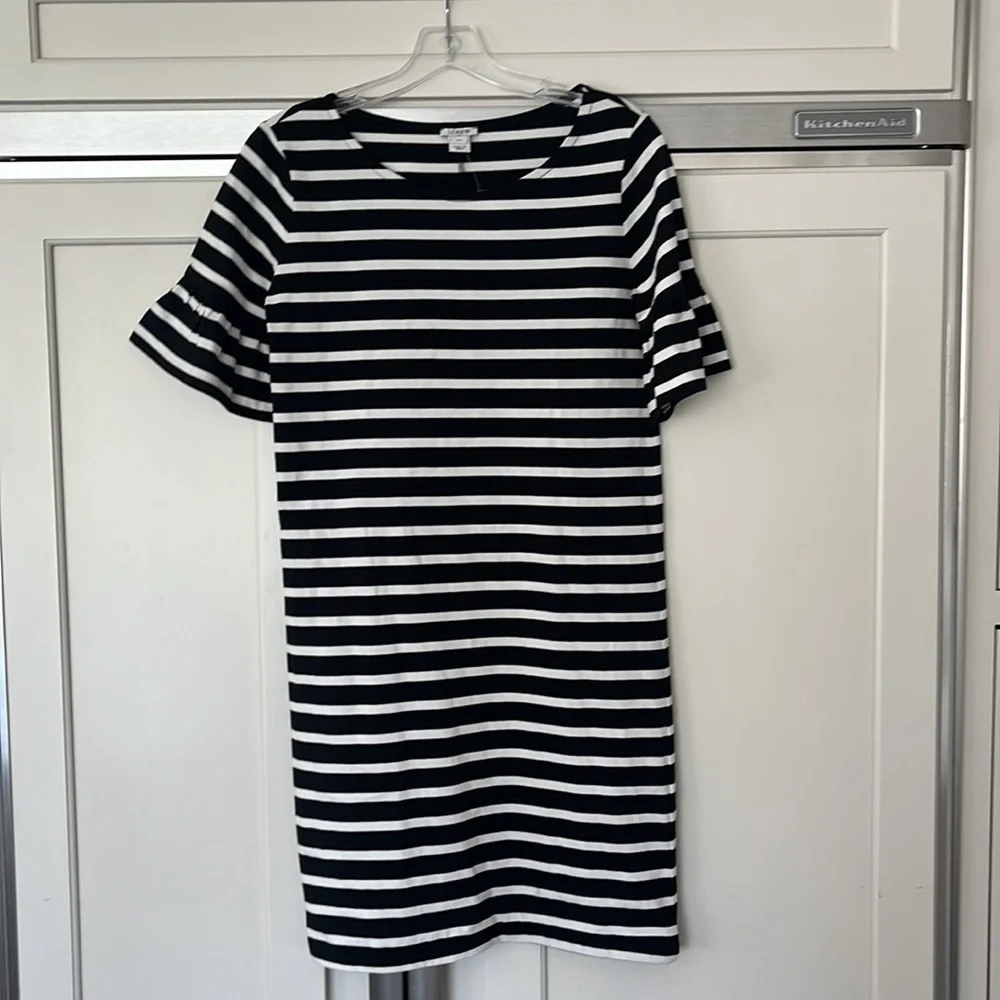 J. Crew Cotton Striped Ruffle Sleeve Shift Dress